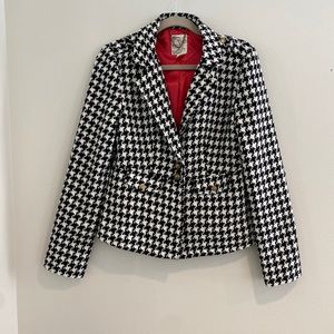 Tulle Houndstooth Womens Medium Coat 4 Buttons Front Lined Black & White A7362